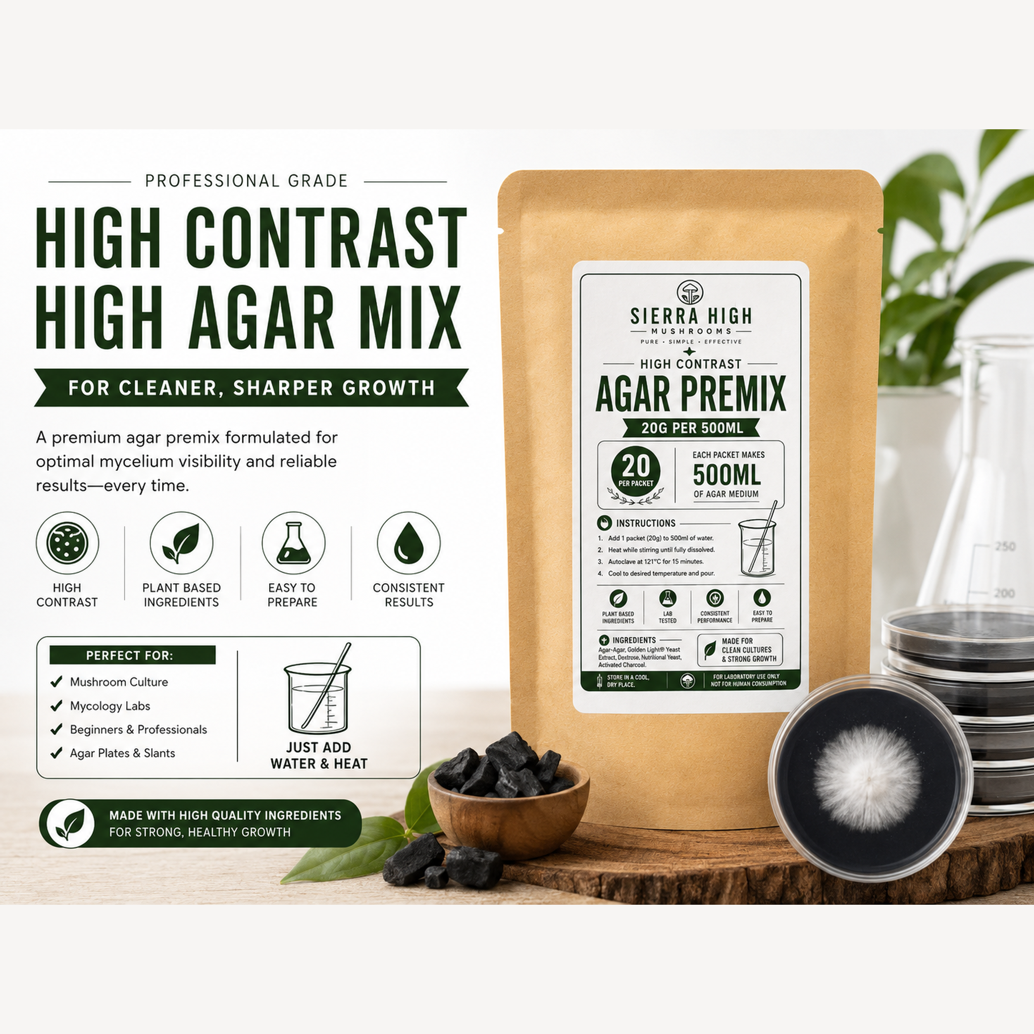 High Contrast MEA Agar Premix – 5 × 20 g Packets