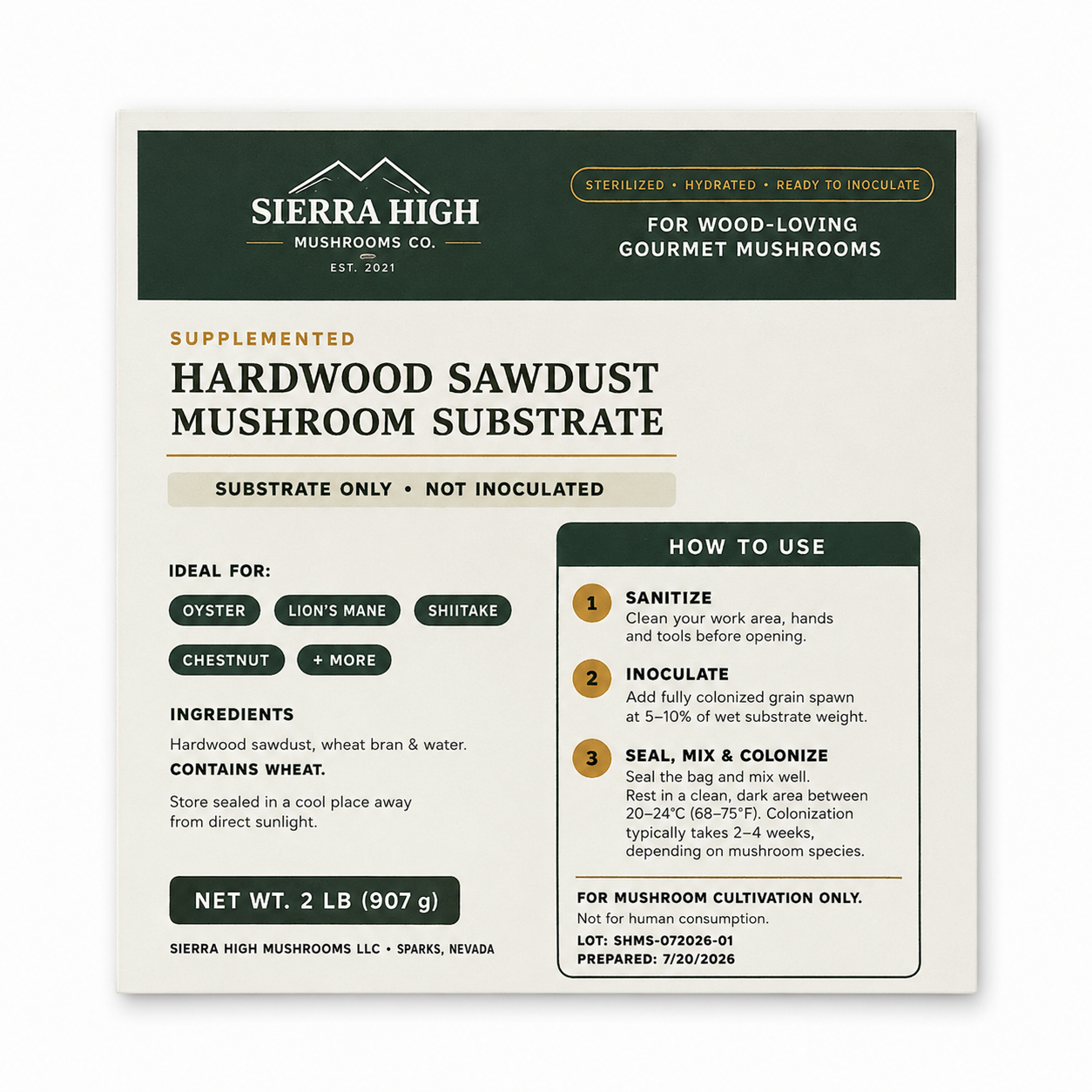 Sterilized 2 lb Hardwood Sawdust Mushroom Substrate | Ready to Inoculate